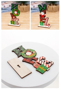 Detail of wooden Christmas gnome signs showing detachable base and home tabletop decor