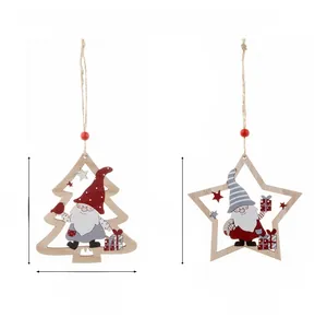 Detail view of hollow wooden Christmas ornaments featuring hand-painted Nordic gnomes