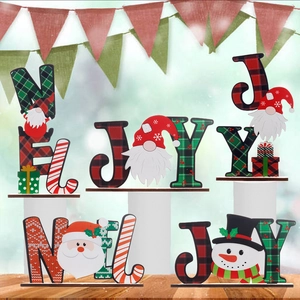 Christmas Wooden Desktop Ornament Painted Letters Gnome Santa Snowman NOEL JOY Table Decoration Festive Home Party Wood Sign