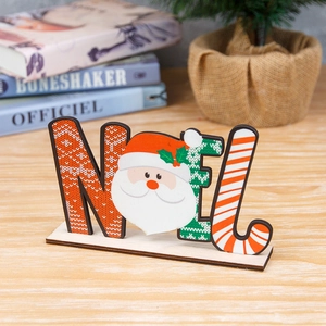 Festive wood NOEL desktop ornament with cute Santa figure for Christmas home decoration