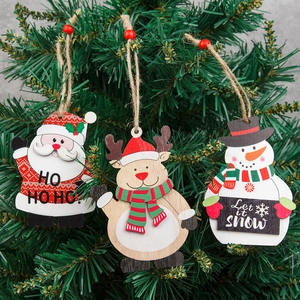 Weihnachten Holzanhänger Weihnachtsmann Schneemann Rentier Bemaltes Holzornament Mit Juteseil Für Baum Party Home Decor