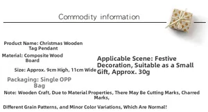 Detailed specifications of wood Christmas tree hanging ornaments including size and material