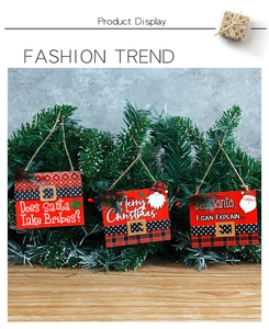 Three humorous wooden Christmas ornaments with Santa belt designs and buffalo plaid accents