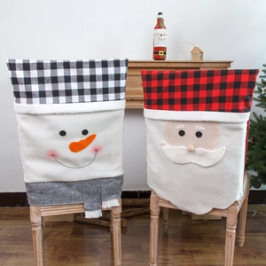 Housses de chaise de Noël avec Père Noël et Bonhomme de neige en motif à carreaux