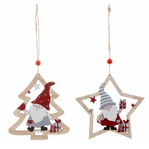Hollow painted wooden Christmas pendants featuring Gnome designs for tree decoration