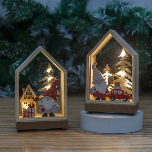 LED Light Up Christmas Wooden House Ornament Gnome Santa Claus Figurine For Tabletop Holiday Party Decoration