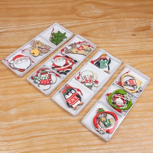 Christmas Wooden Hanging Ornaments Cartoon Santa Snowman Reindeer Penguin Christmas Tree Decorations For Xmas Party Home