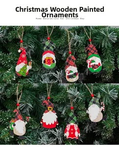 Detail view of 16-piece wooden Christmas gnome hanging ornaments with festive painted motifs