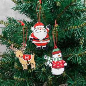6-piece wooden Christmas tree ornaments set with Santa, snowman and reindeer designs