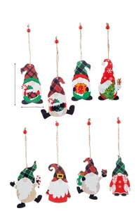 Detailed view showing 10cm x 5cm wooden Christmas gnomes with rustic twine and red beads