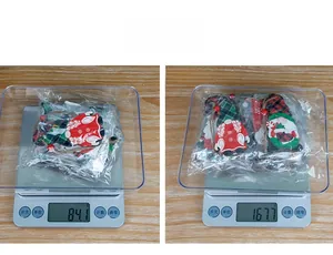 Weight details for 8 and 16-piece sets of Christmas wooden gnome ornaments with strings
