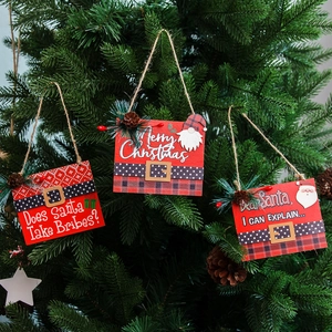 Rustic Wooden Christmas Hanging Plaques With Merry Christmas And Humorous Dear Santa Quotes For Home Holiday Party Wall Decor