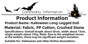 Detailed dimensions and material specs for the 50cm Halloween gnome doll
