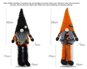 Detailed dimensions of Halloween plush gnomes showing height 32cm and width 10cm