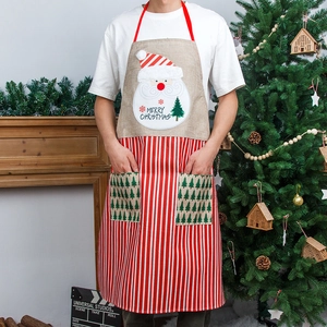 Christmas Santa Claus apron with red and white stripes and practical pine pockets