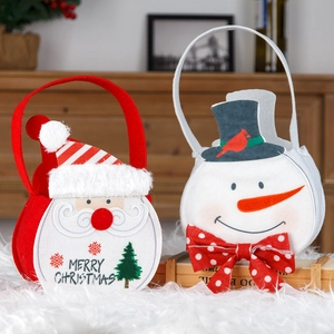 Christmas Burlap Velvet Gift Bag With Cartoon Santa Claus Snowman Handbag For Candy Apple Festive Holiday Party Decor