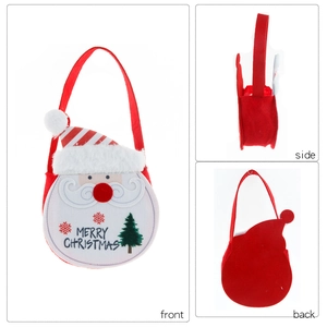 Christmas felt gift bag with Santa Claus design shown from front, side and back angles
