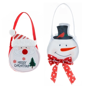 Christmas gift bags with Santa and Snowman designs, Merry Christmas felt candy pouches