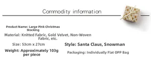 Detailed chart showing size and material specifications of large pink Christmas stocking