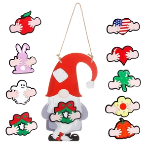 DIY gnome wooden welcome sign with 9 interchangeable holiday accessories for year-round decor
