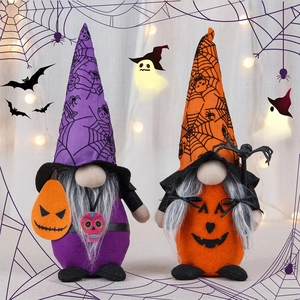 Halloween Gnome Plush Doll Decor Purple Orange Spider Web Hat Faceless Old Man Pumpkin Skull Ornament For Holiday Party