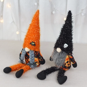 Halloween gnomes plush set with orange bat hat and black skull hat for festive home decor