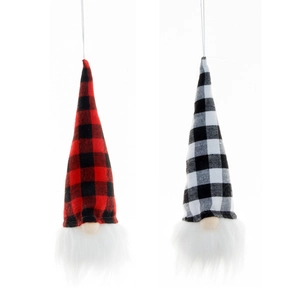 Hanging Christmas gnome set with festive red and white plaid patterns and warm LED lights