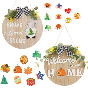 Austauschbares Saisonales Willkommensschild Holz Haustür Aufhänger Mit Gnom Kürbis Weihnachtsbaum Icons Für Feiertags Heimdeko