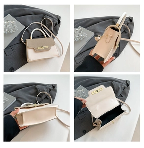 Detail view showing stitching, inner lining, and structural design of the small square bag