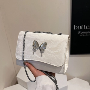 Fashion Women Butterfly Bow Chain Shoulder Bag Pleated Texture PU Leather Underarm Crossbody Bag For Daily Party Dating