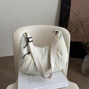 Women Large Capacity Nylon Pleated Half Moon Shoulder Bag Lightweight Casual Urban Minimalist Crossbody Tote Bag For Daily Use