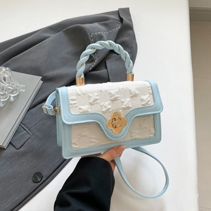 Women Fashion PU Leather Small Square Bag With Woven Handle Flower Lock Quilted Crossbody Bag Elegant Handbag Casual Shoulder Bag