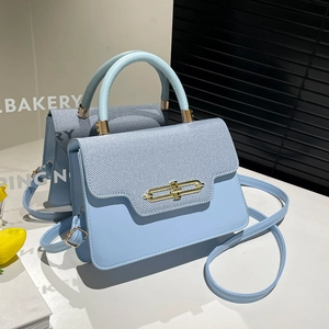 Women Fashion PU Crossbody Bag With Stitching Patchwork Denim Texture Flap Metal Chain Lock Small Square Handbag For Lady