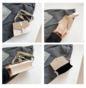 Vues détaillées montrant la structure du sac bandoulière beige et le fermoir doré