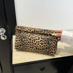 Pochette da Donna alla Moda in Pelle PU con Stampa Leopardata Borsa a Tracolla Piccola a Busta con Fibbia in Metallo Borsa da Sera Pieghevole per Feste