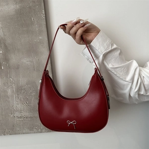Fashion PU Leather Hobo Underarm Bag For Women Minimalist Bowknot Accent Solid Color Shoulder Bag Daily Commute Handbag