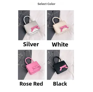Selection of chic mini square bags in silver, white, rose, and black with bow details