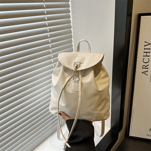Women Vintage PU Leather Mini Backpack Minimalist Flap Drawstring Shoulder Bag Fashion Abrasion Resistant Casual Travel Daypack