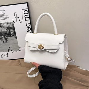 Trendy PU Leather Handbag For Women 2025 Spring Urban Commute Crossbody Bag Gold Lock Stitching Retro Shoulder Bag