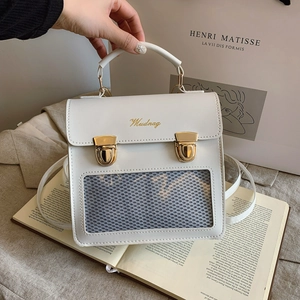 Women PU Leather Transparent Window Ita Bag Square Shoulder Crossbody Bag Metal Lock Adjustable Strap Fashion Daily Bag