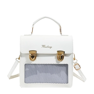 Borsa ita bianca in pelle PU con finestra trasparente e chiusura a cuore dorata