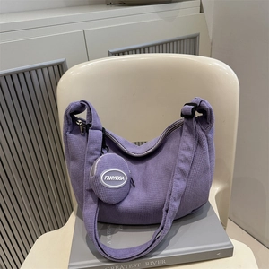 Minimalist light purple waffle texture crossbody tote bag with round coin purse accessory