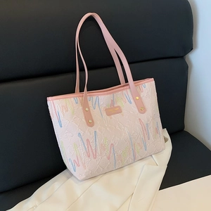 Pink tote bag with embroidery and jacquard texture for fashion commuting and casual wear