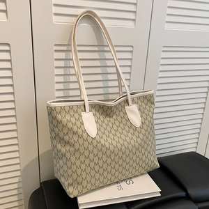 Women Large Capacity PU Leather Tote Bag Fashion Letter M Monogram Print Shoulder Handbag For Daily Work Travel Shopping