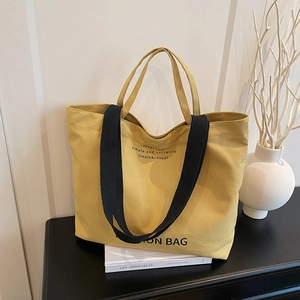 Korean Style Canvas Tote Bag For Women Large Capacity Letter Print Simple Casual Shoulder Handbag For Daily School Use