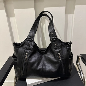Sac Fourre-Tout pour Femmes en Similicuir PU Grande Capacité Rétro Multi-Poches Sac à Bandoulière Sac à Main Décontracté