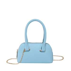 Minimalist sky blue lychee grain leather shell bag with gold chain strap for women