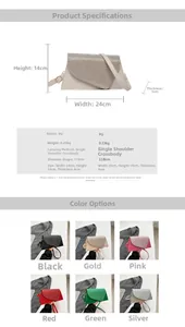 Detailed dimension guide for chic evening clutch bag featuring glitter flap and dimensions