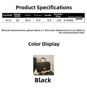 Detailed size chart for textured crossbody bag showing dimensions and strap length info