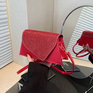 French Vintage PU Leather Sequin Crossbody Bag For Women Rhinestone Evening Shoulder Bag Square Handbag Fashion Party Purse
